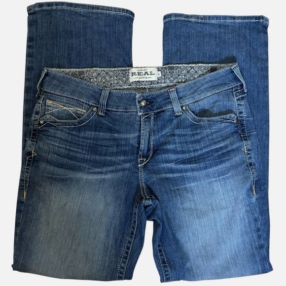 Ariat REAL Jeans Women's 33R Blue Mid Rise Boot Cut Rainstorm Whipstitch Western - Picture 4 of 10